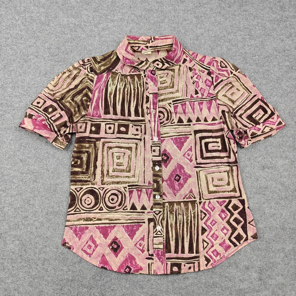 Vintage Pykettes Shirt Womens Medium Multicolor Geometric Short Sleeve Top